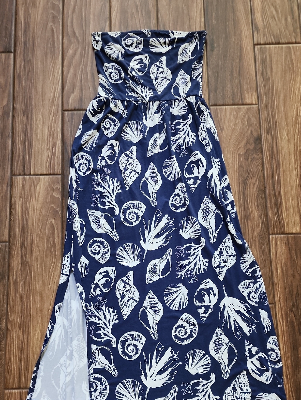 VENUS Navy and White Strapless Maxi Dress with Shell Print